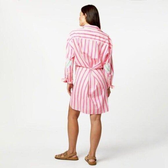 Kerri Rosenthal Lilli Shirt Mini Dress Cotton Poplin Striped L - Picture 2 of 9